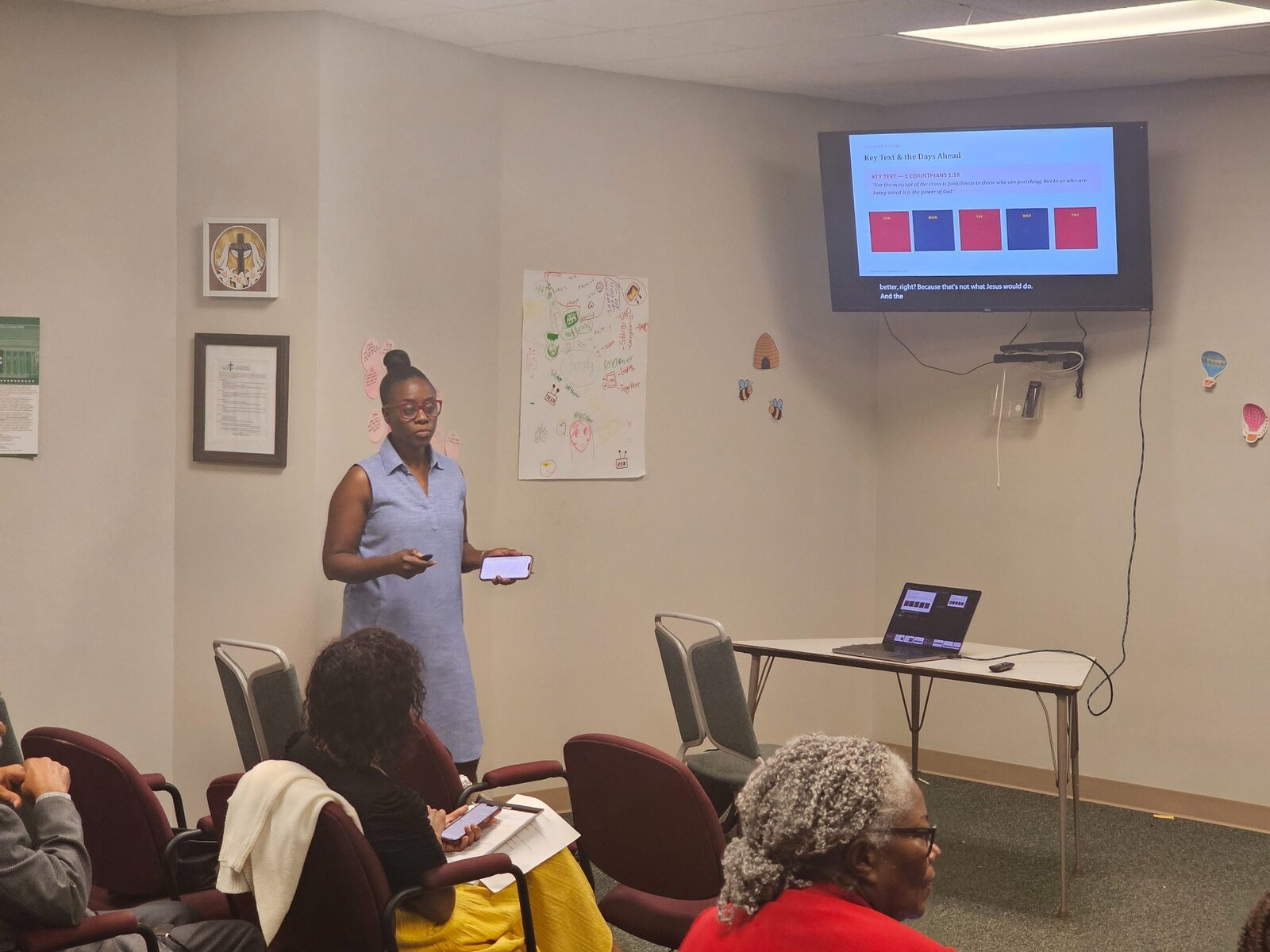 Teacher presenting during a Bible study session